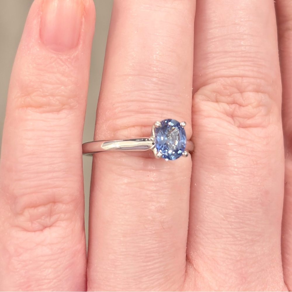 14K Natural Ice Blue Sapphire Ring, Oval Solitaire, High Setting, Engagement 7.5 - Picture 5 of 17